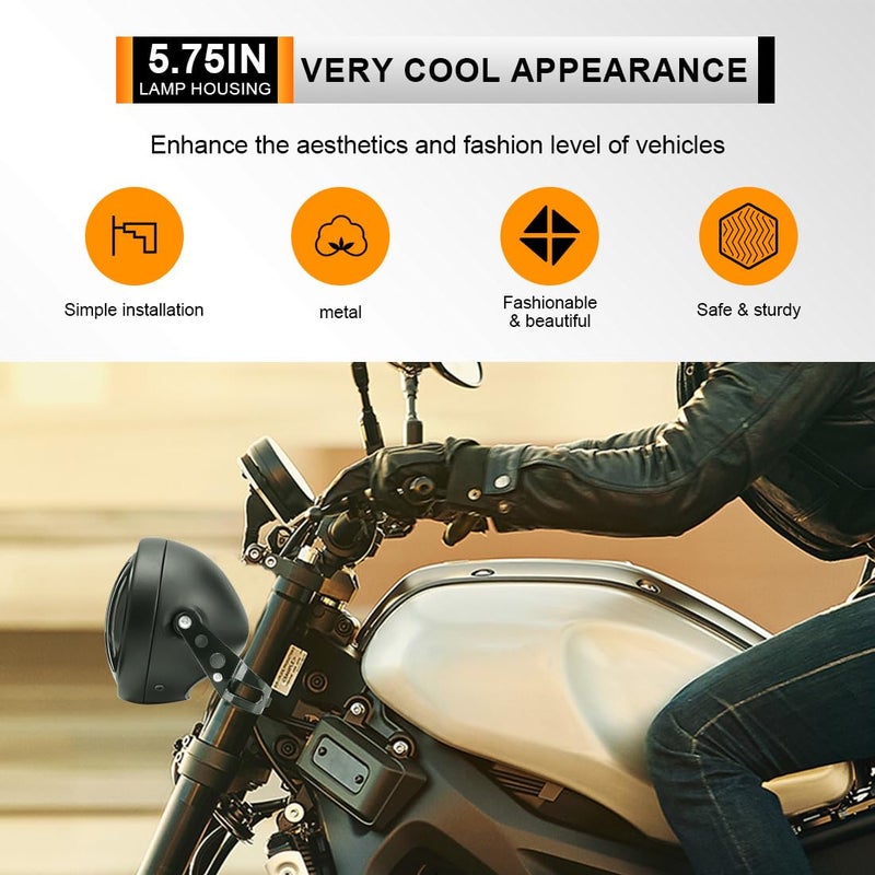 Autokun 5.75 Inch Headlight Bucket Universal 5 3/4 Motorcycle Led Headlight Housing w/Mounting Brackets Fit 32-40mm Fork Tube - Image 5